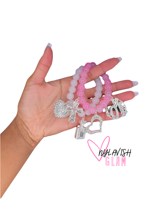 Soft Pink Bling Beaded Bracelet Set
